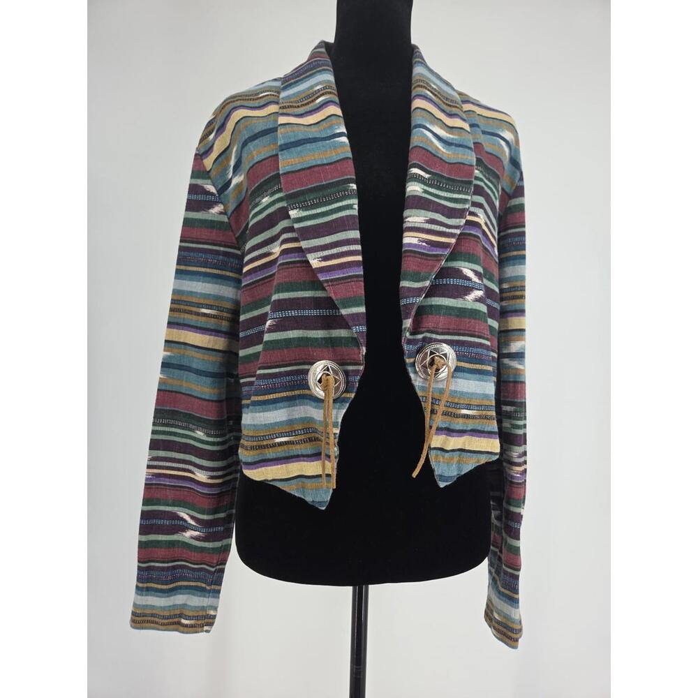 Vintage You Babes‎ 80s Southwest Style Jacket Large Linen Blend Multicolor